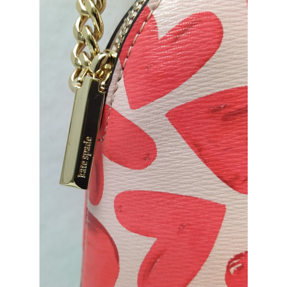 Kate Spade New York Pink Hearts Leather Zipper Closure Chain Strap Crossbody Bag - Picture 9 of 16